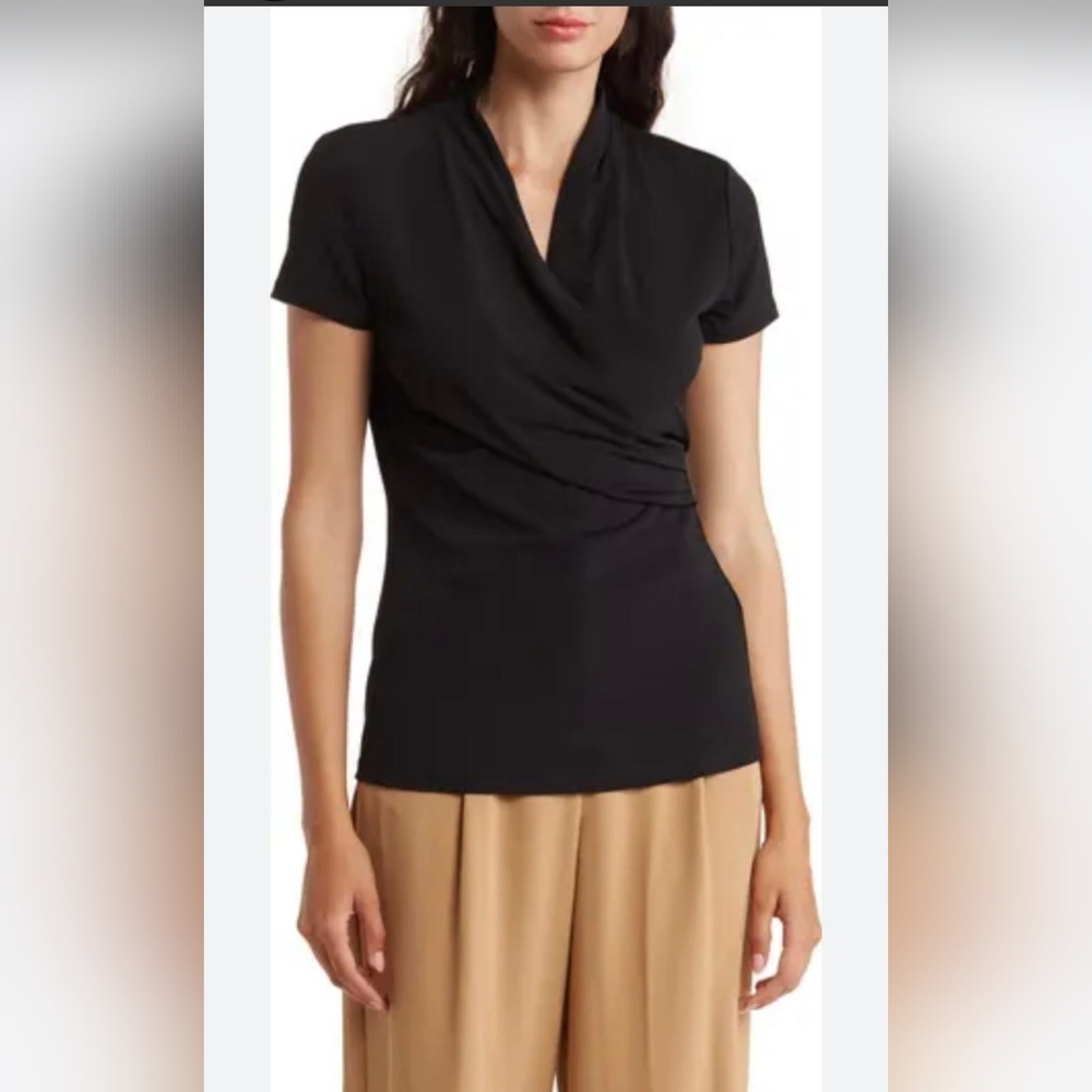 Dkny Black Wrap Fitted Blouse